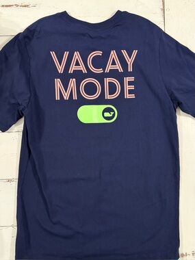 Vineyard Vines Boys Navy Tee with Pink and Lime Graphic - Vacay Mode- Size XL